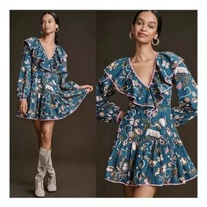 Maeve by Anthropologie ruffle collar navy dress size 4